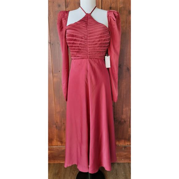 ASTR The Label Women S Midi Dress Wine Red NWT Off Shoulder Halter Formal Iconic - Picture 1 of 16